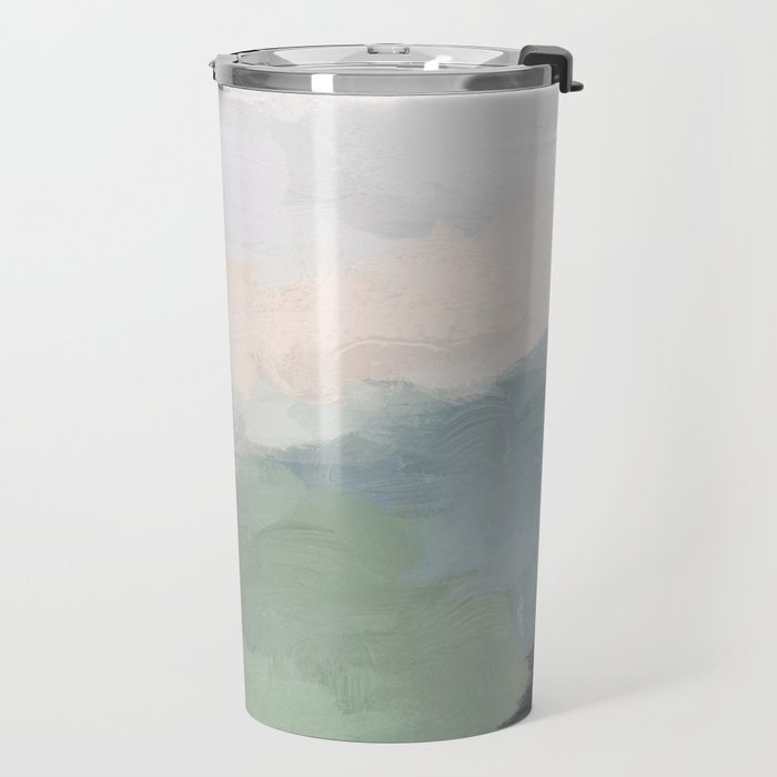 Farmland Sunset III - Seafoam Green Mint Black Blush Pink Abstract Nature Land Art Painting Travel Mug Gallery Image 2