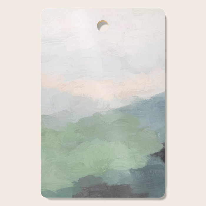 Farmland Sunset III - Seafoam Green Mint Black Blush Pink Abstract Nature Land Art Painting Cutting Board Gallery Image 1