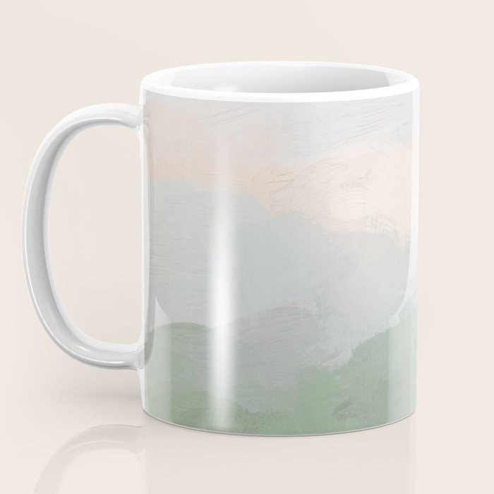 Farmland Sunset III - Seafoam Green Mint Black Blush Pink Abstract Nature Land Art Painting Coffee Mug Gallery Image 3