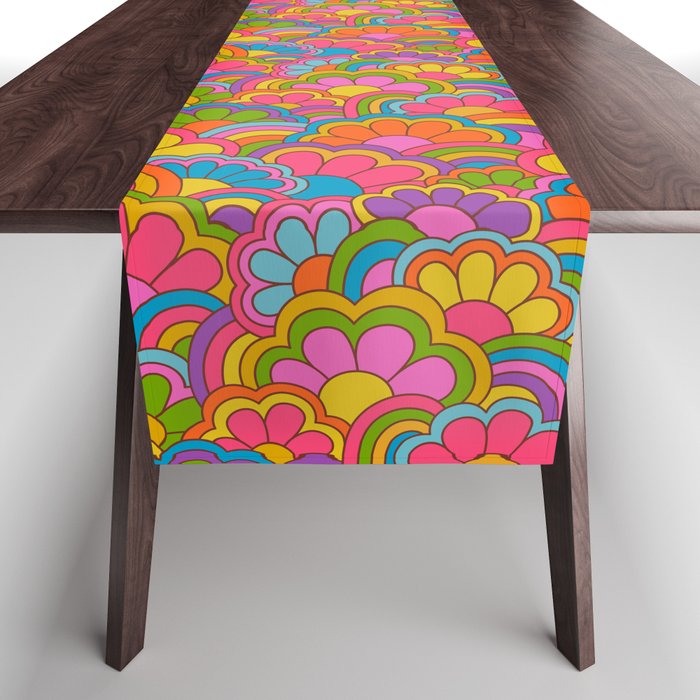 Retro Rainbow Flower Pattern Table Runner Gallery Image 1