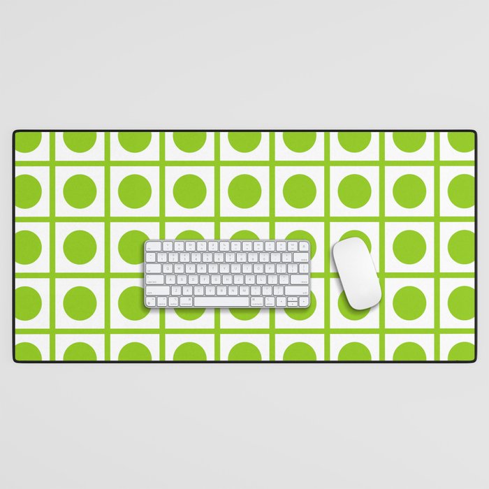 Lime Green Dot Grid Retro Modern Pop Pattern on White Desk Mat Gallery Image 1