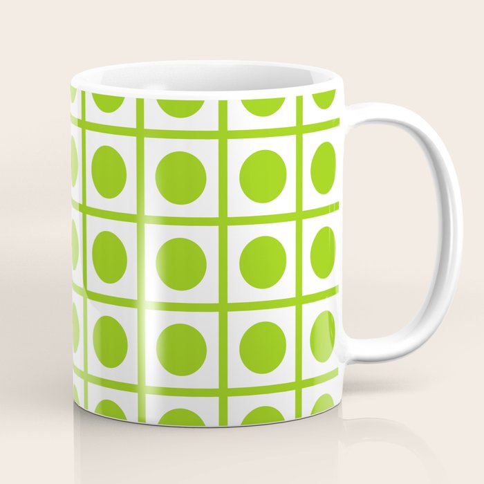 Lime Green Dot Grid Retro Modern Pop Pattern on White Coffee Mug Gallery Image 1