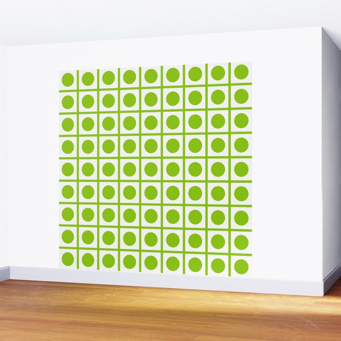 Lime Green Dot Grid Retro Modern Pop Pattern on White Wall Mural Gallery Image 2