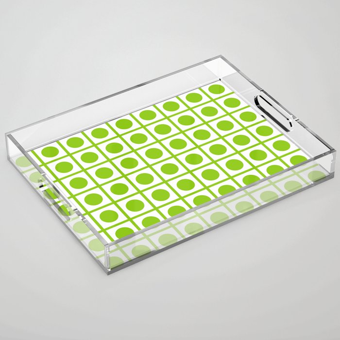 Lime Green Dot Grid Retro Modern Pop Pattern on White Acrylic Tray Gallery Image 1