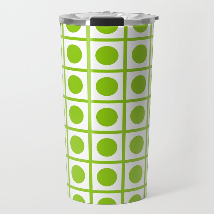 Lime Green Dot Grid Retro Modern Pop Pattern on White Travel Mug Gallery Image 1