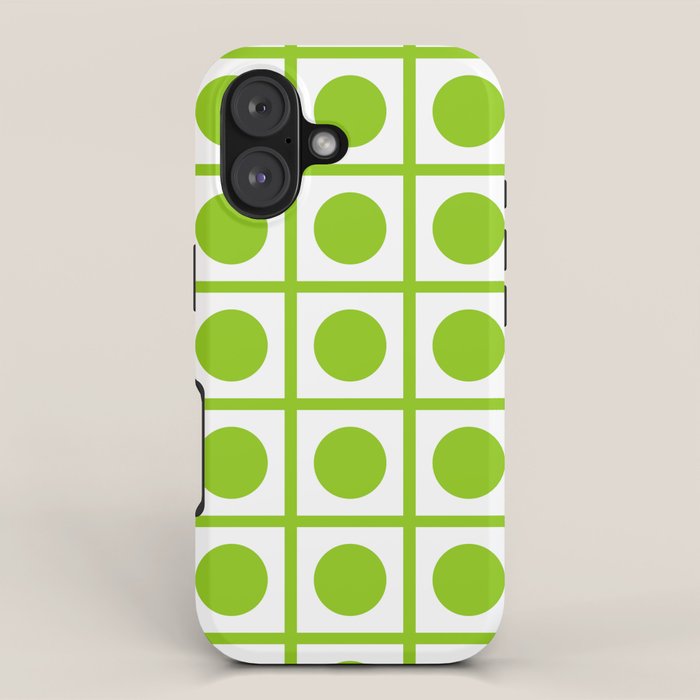 Lime Green Dot Grid Retro Modern Pop Pattern on White iPhone Case Gallery Image 1