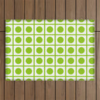 Lime Green Dot Grid Retro Modern Pop Pattern on White Outdoor Rug Gallery Image 1