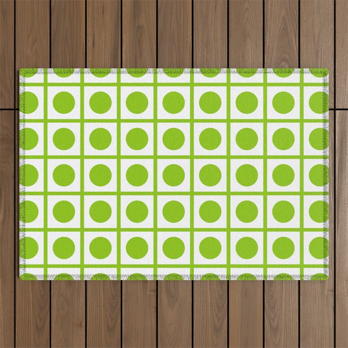 Lime Green Dot Grid Retro Modern Pop Pattern on White Outdoor Rug Gallery Image 1
