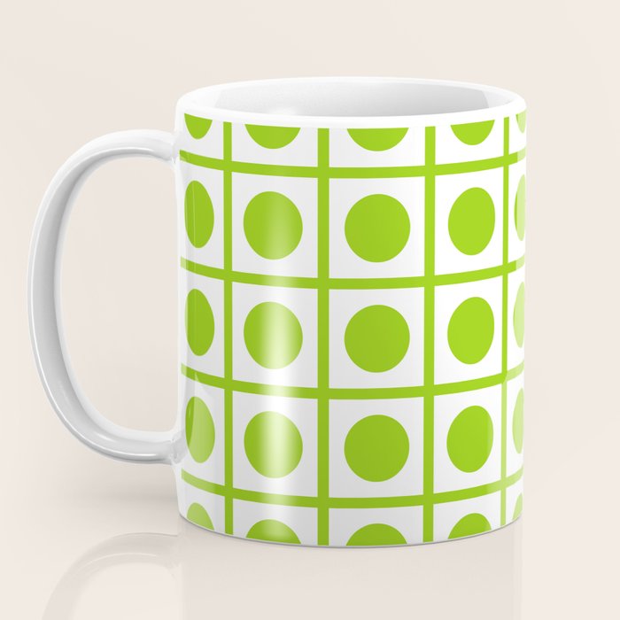 Lime Green Dot Grid Retro Modern Pop Pattern on White Coffee Mug Gallery Image 3