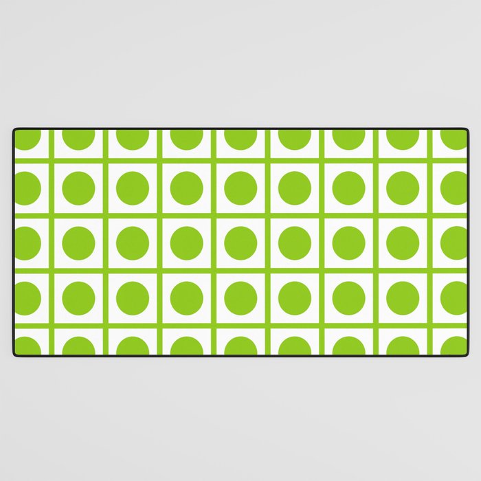 Lime Green Dot Grid Retro Modern Pop Pattern on White Desk Mat Gallery Image 3
