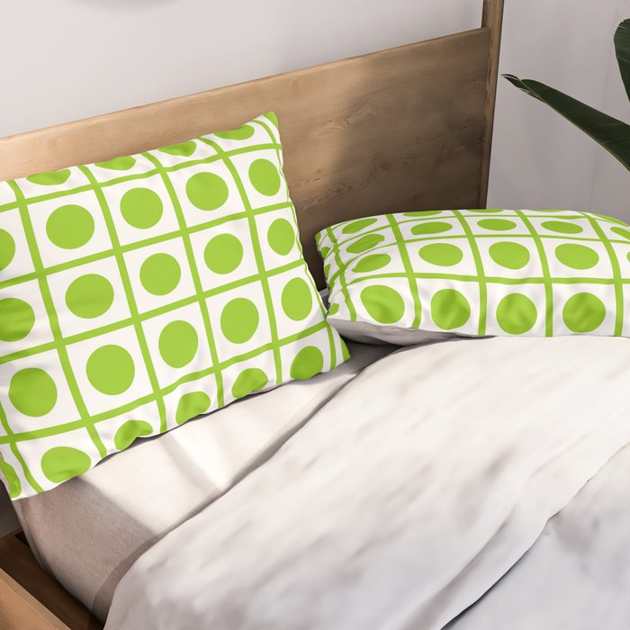 Lime Green Dot Grid Retro Modern Pop Pattern on White Pillow Sham Gallery Image 2