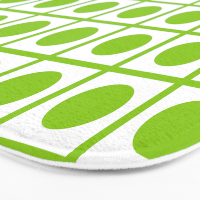 Lime Green Dot Grid Retro Modern Pop Pattern on White Bath Mat Gallery Image 3