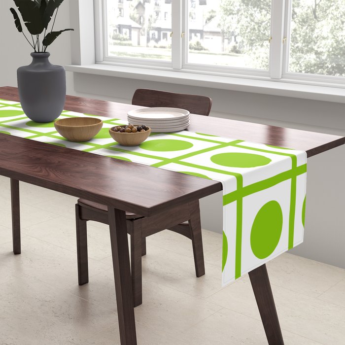 Lime Green Dot Grid Retro Modern Pop Pattern on White Table Runner Gallery Image 2