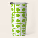 Lime Green Dot Grid Retro Modern Pop Pattern on White Travel Mug Gallery Image 3