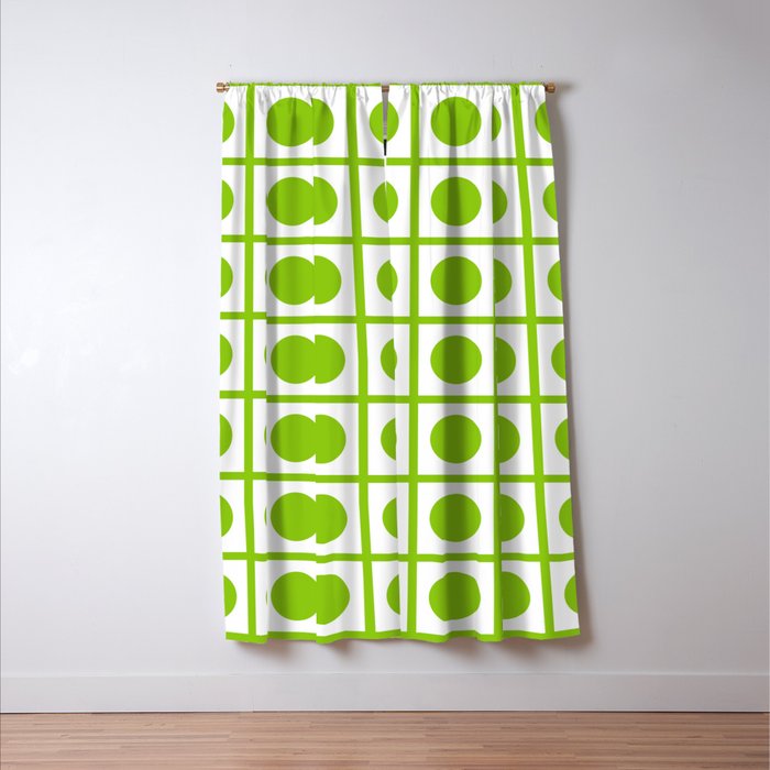 Lime Green Dot Grid Retro Modern Pop Pattern on White Window Curtain Gallery Image 3