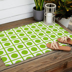 Lime Green Dot Grid Retro Modern Pop Pattern on White Outdoor Rug Gallery Image 2