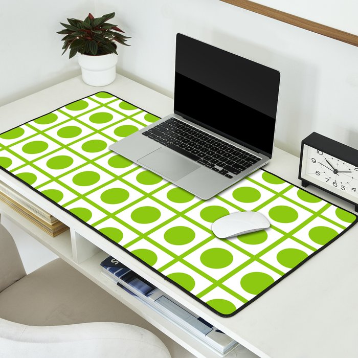 Lime Green Dot Grid Retro Modern Pop Pattern on White Desk Mat Gallery Image 2