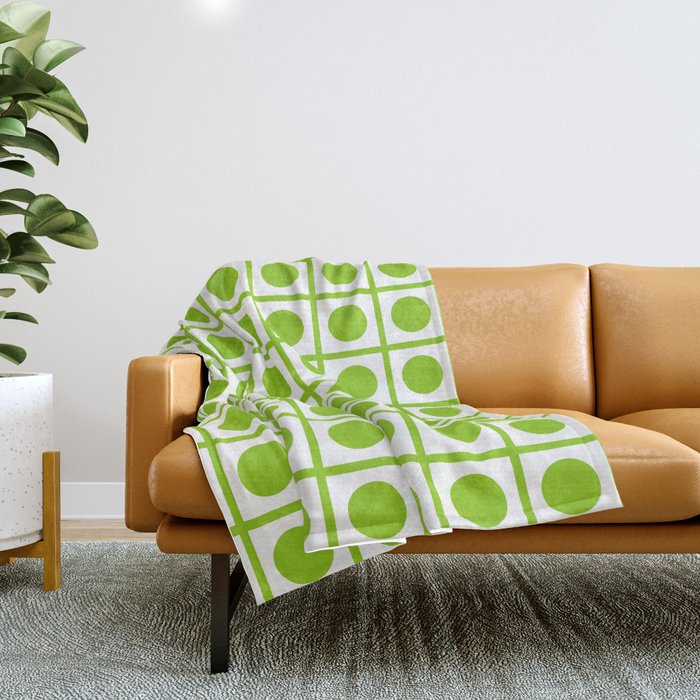 Lime Green Dot Grid Retro Modern Pop Pattern on White Throw Blanket Gallery Image 1