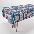 Let it gnome // blue background little Santa's helpers preparing for Christmas neon red classic oxford and pastel blue dressed gnomes Tablecloth Gallery Image 1