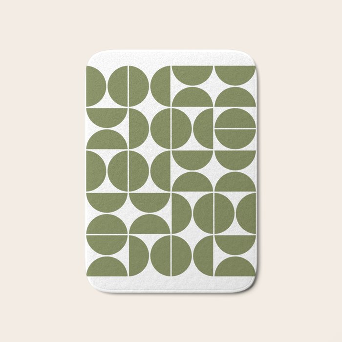 Mid Century Modern Geometric 04 Olive Green Bath Mat Gallery Image 1