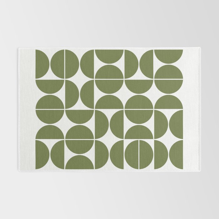 Mid Century Modern Geometric 04 Olive Green Rug Gallery Image 2