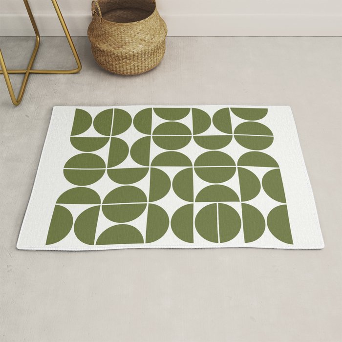 Mid Century Modern Geometric 04 Olive Green Rug Gallery Image 1