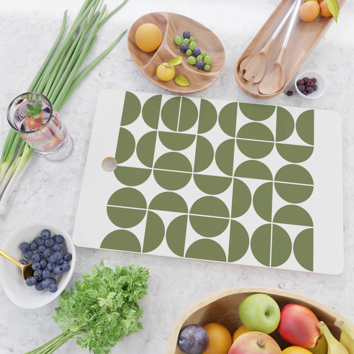 Mid Century Modern Geometric 04 Olive Green Cutting Board Gallery Image 2