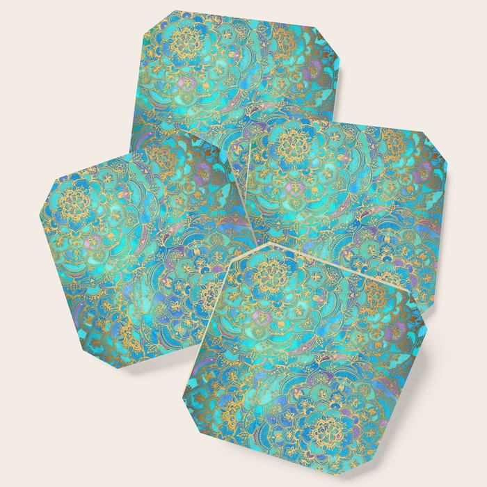 Sapphire & Jade Stained Glass Mandalas Coaster Gallery Image 1
