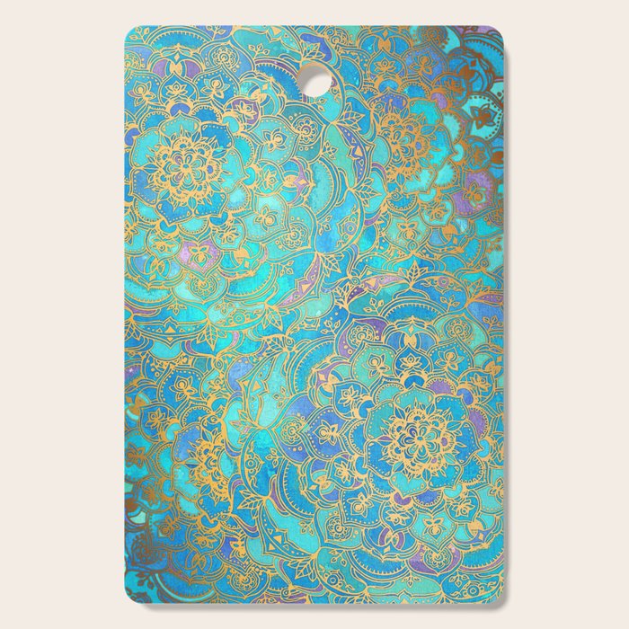 Sapphire & Jade Stained Glass Mandalas Cutting Board Gallery Image 1
