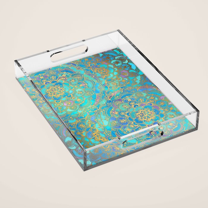 Sapphire & Jade Stained Glass Mandalas Acrylic Tray Gallery Image 1
