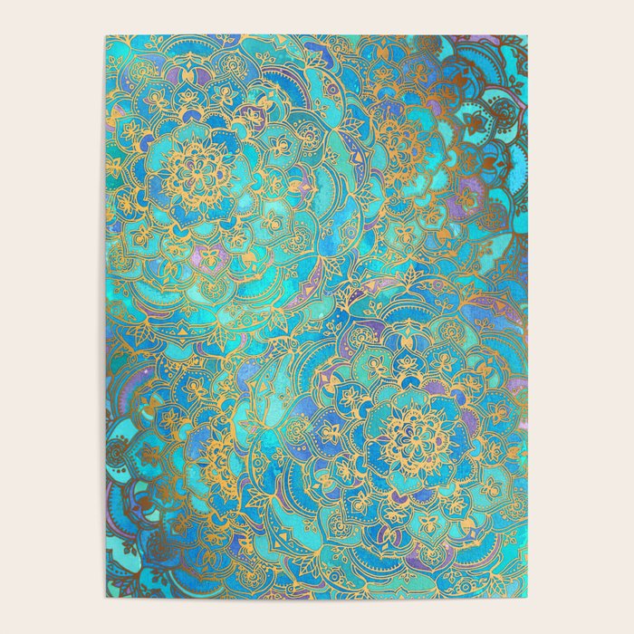 Sapphire & Jade Stained Glass Mandalas Poster Gallery Image 1