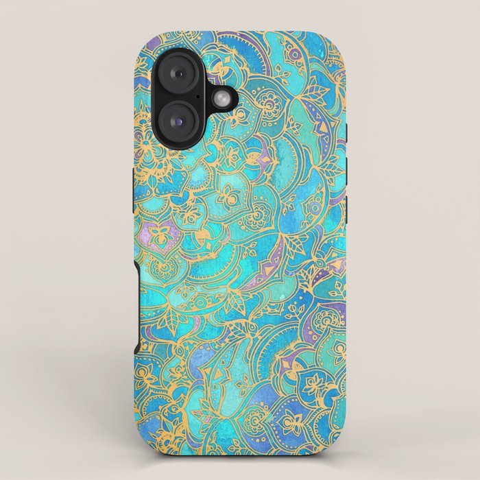 Sapphire & Jade Stained Glass Mandalas iPhone Case Gallery Image 1