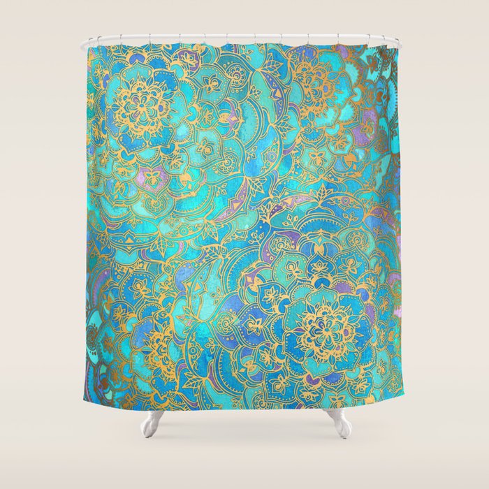 Sapphire & Jade Stained Glass Mandalas Shower Curtain Gallery Image 1