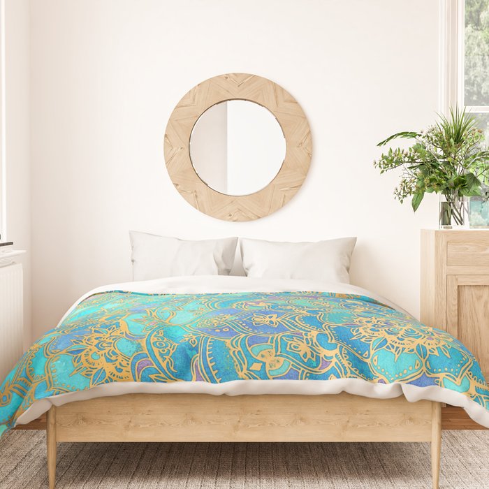 Sapphire & Jade Stained Glass Mandalas Duvet Cover Gallery Image 3