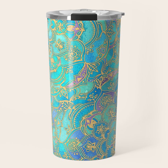Sapphire & Jade Stained Glass Mandalas Travel Mug Gallery Image 1