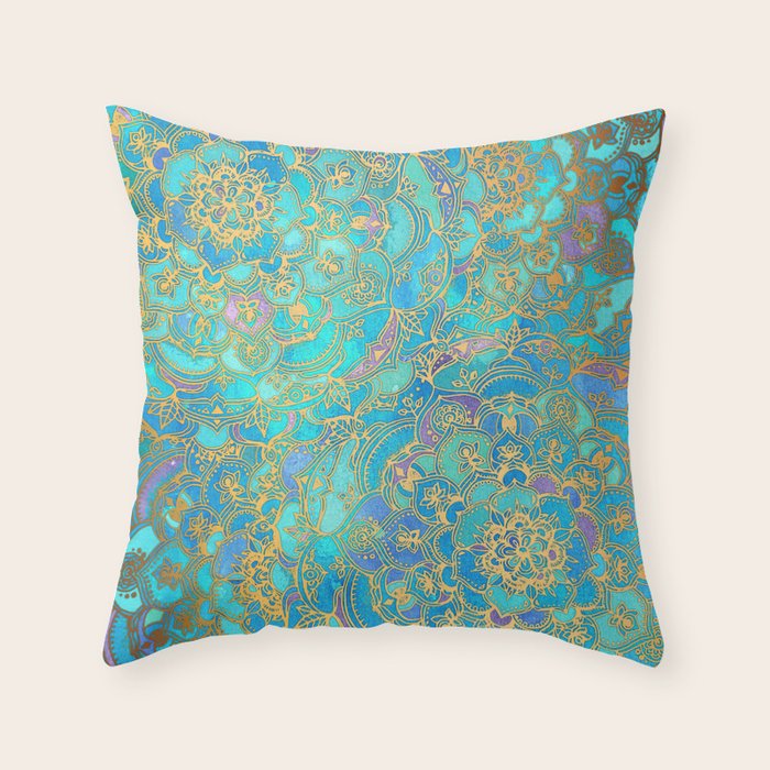 Sapphire & Jade Stained Glass Mandalas Throw Pillow Gallery Image 6