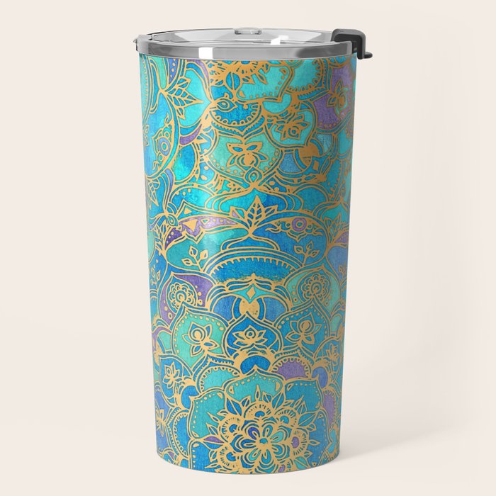 Sapphire & Jade Stained Glass Mandalas Travel Mug Gallery Image 2