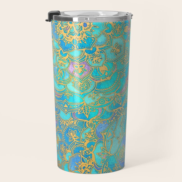 Sapphire & Jade Stained Glass Mandalas Travel Mug Gallery Image 3