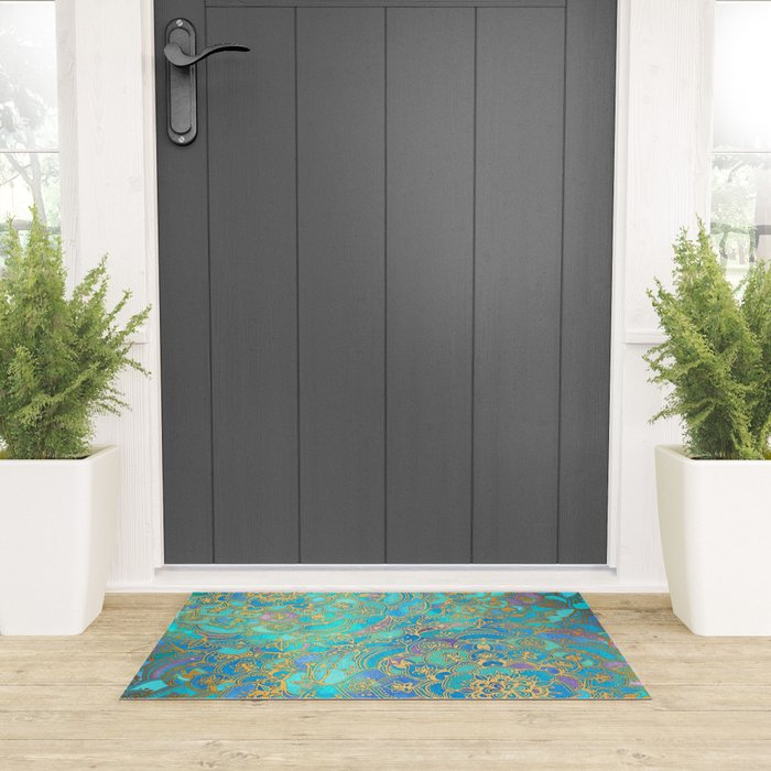 Sapphire & Jade Stained Glass Mandalas Welcome Mat Gallery Image 3