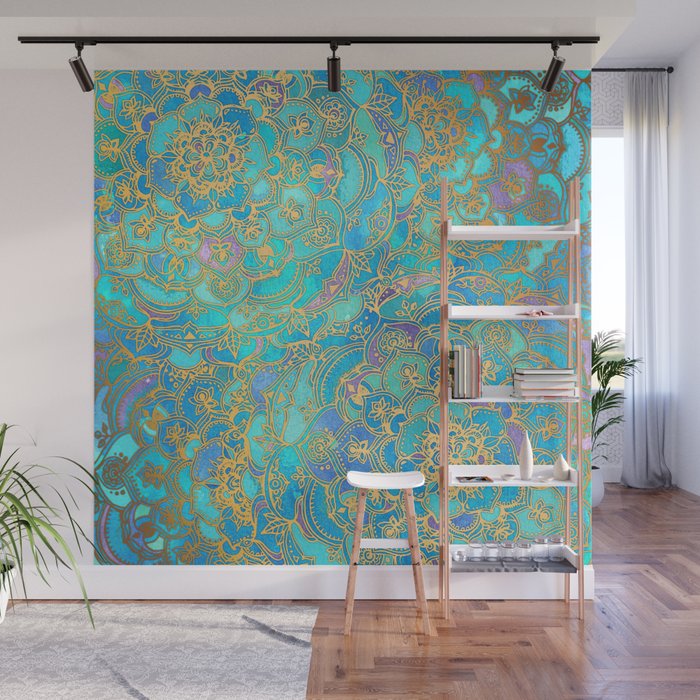 Sapphire & Jade Stained Glass Mandalas Wall Mural Gallery Image 1