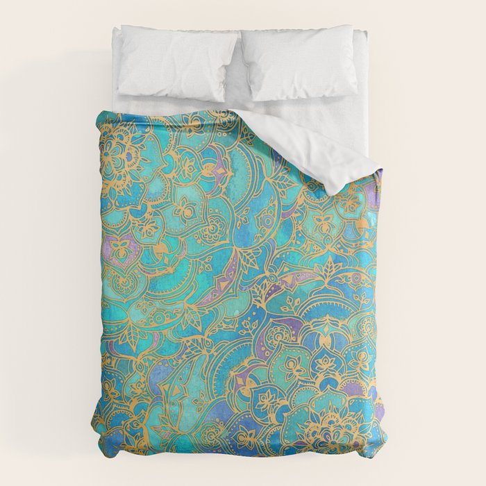 Sapphire & Jade Stained Glass Mandalas Duvet Cover Gallery Image 6