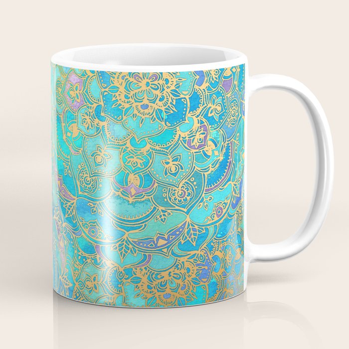 Sapphire & Jade Stained Glass Mandalas Coffee Mug Gallery Image 1