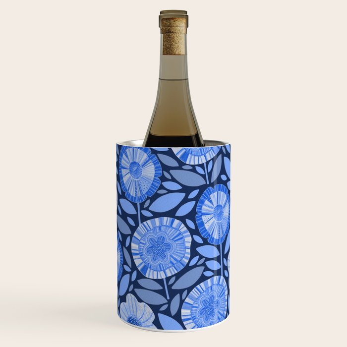 Folk Floral Blossoms in Midnight Blue Wine Chiller Gallery Image 1