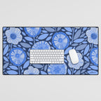 Folk Floral Blossoms in Midnight Blue Desk Mat Gallery Image 1