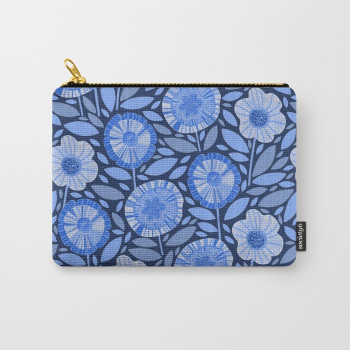 Folk Floral Blossoms in Midnight Blue Carry All Pouch Gallery Image 1