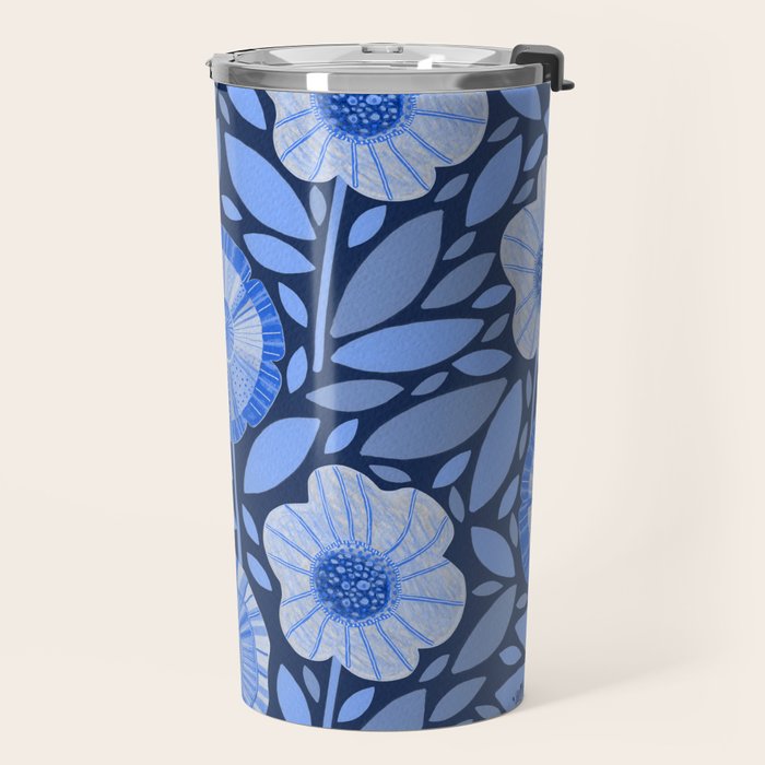 Folk Floral Blossoms in Midnight Blue Travel Mug Gallery Image 2