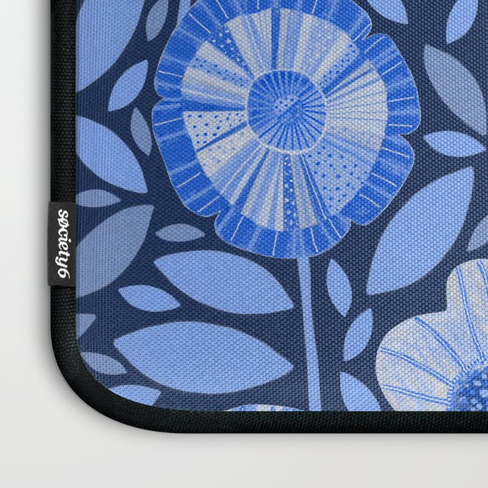 Folk Floral Blossoms in Midnight Blue Laptop Sleeve Gallery Image 3