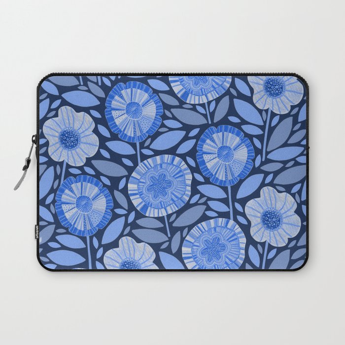 Folk Floral Blossoms in Midnight Blue Laptop Sleeve Gallery Image 1