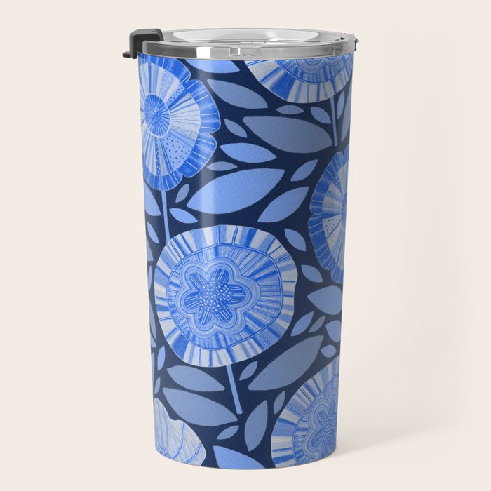 Folk Floral Blossoms in Midnight Blue Travel Mug Gallery Image 3