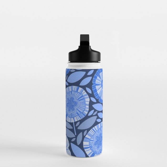 Folk Floral Blossoms in Midnight Blue Water Bottle Gallery Image 3
